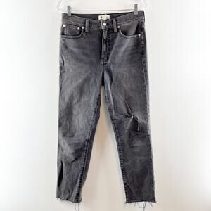 Madewell High Rise Perfect Vintage Jeans Ripped Knee Raw Hem Lunar Black 28 / 6